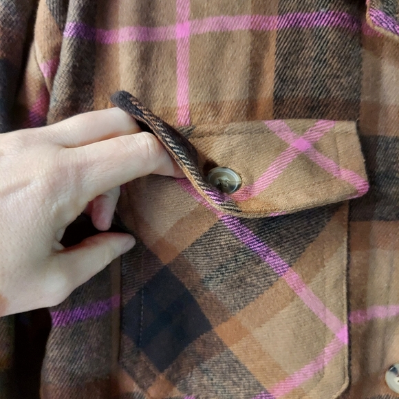 Aeropostle Brown & Pink Cotton Plaid Flannel Patterned Lined Button Up Shacket - Picture 11 of 12